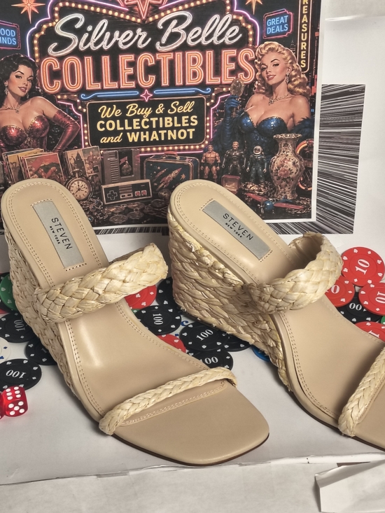 Steven By Steve Madden Shoes - Steven New York Raffia Wedge Sandals 11M Natural Braided Slip On Heels